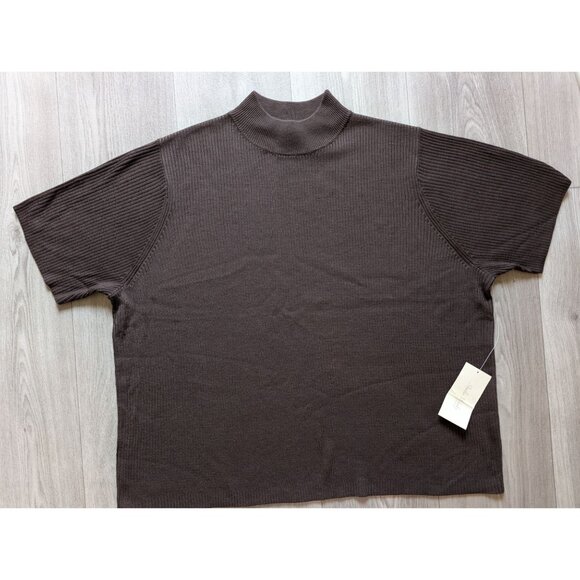Studio Works Womens Ribbed Short Sleeve Mock Neck Top Clove Brown 2X NWT - Picture 2 of 7